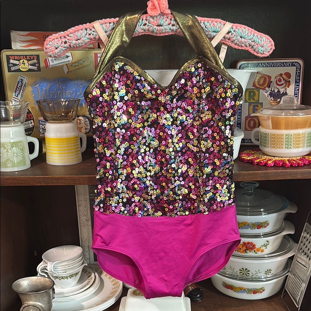 Weissman Gold and Pink Dance Costume Halter Style